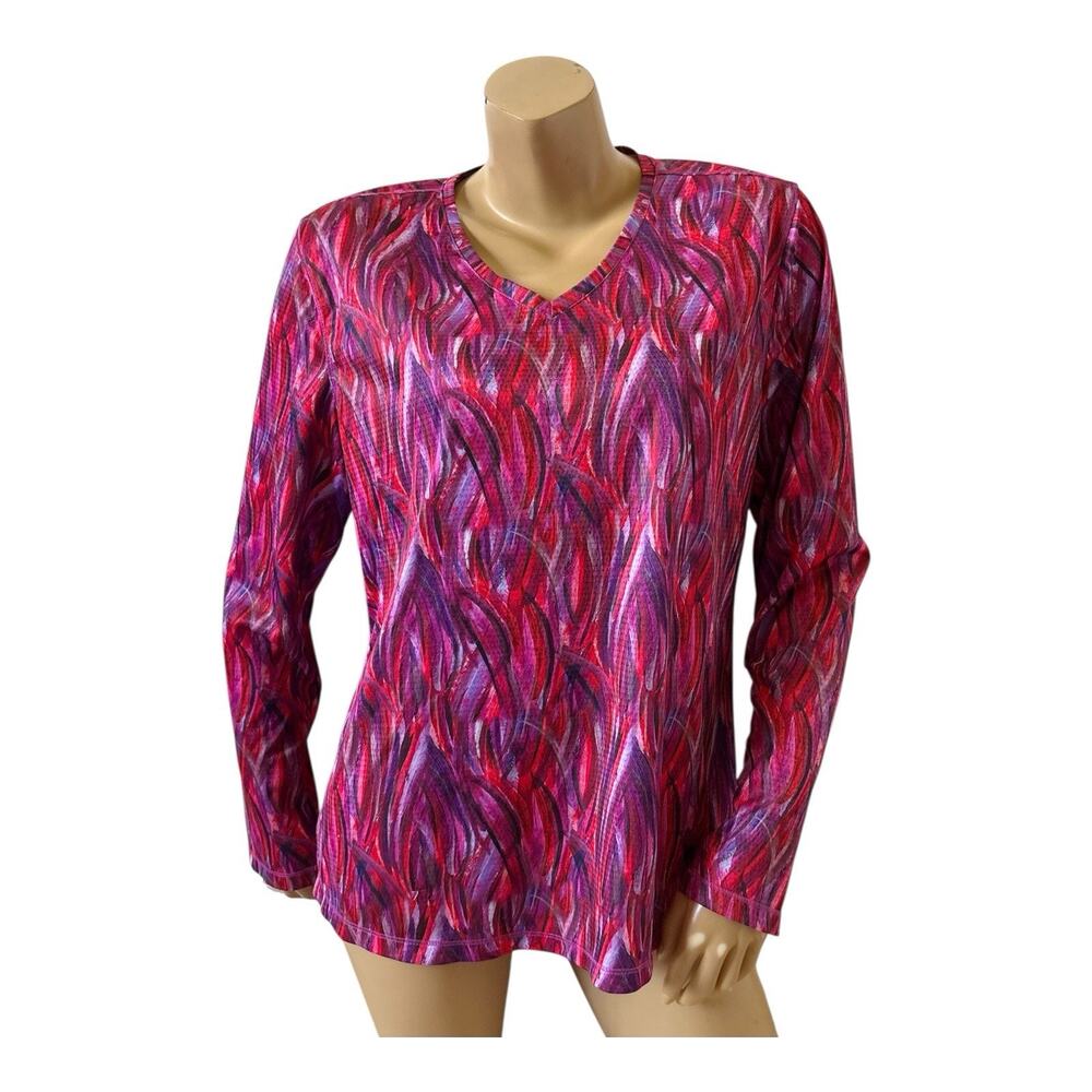 Reel Legends Freeline Active Top Women XL Red Purple Abstract Print Long Sleeve